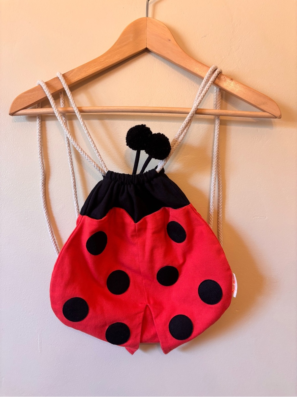 Kids Meri Meri Ladybug Drawstring Backpack - Red and Black sack